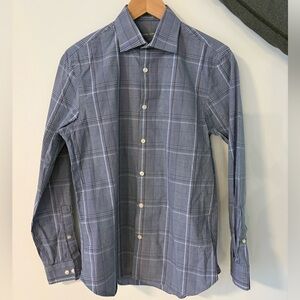 Michael Kors Men's Navy Checkered Dress Shirt